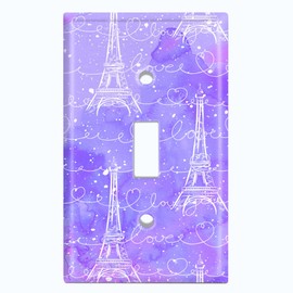 Metal Light Switch Plate Cover Romantic Paris Eiffel Tower Letter Cloud Purple PRS010