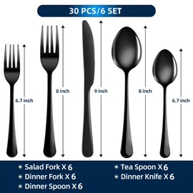 30 Piece Silverware Set, Flatware Cutlery Set for 6, 18/10 Stainless Steel Silverware, Durable Home Kitchen Eating Tableware Set,Restaurant, Wedding, Party,Dishwasher Safe