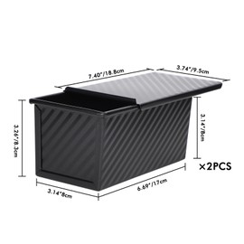 Beasea Pullman Loaf Pan with Lid, 2 Pack 0.5 lb Small Non-Stick Bread Loaf Pans Carbon Steel Mini Bread Toast Box for Homemade Bread Toast Oven Baking - Black