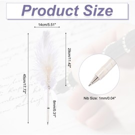 PATIKIL Feather Pen, Ostrich Vintage Feather Quill Pen 1mm Black Ink Signature Ballpoint Pens Fluffy Pearl Ribbon Design for Wedding Bridal Party Signing Writing, White