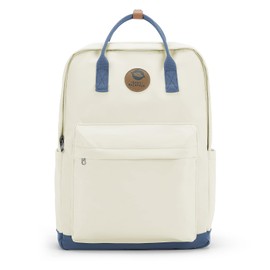 WEPLAN Backpack for School Teen Girls Casual Daypack High School Backpack for Women 14 Inch Laptop Backpack College School Bags Lightweight Bookbag for University Water Resistant,Beige with Blue