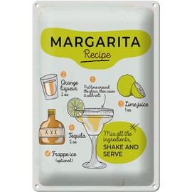 Blechschild 30 x 20 cm Margarita Recipe orange lime - DekoNo7