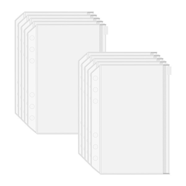 WELANE A6 Binder Pockets, 10 PCS Clear Waterproof Zipper Folders