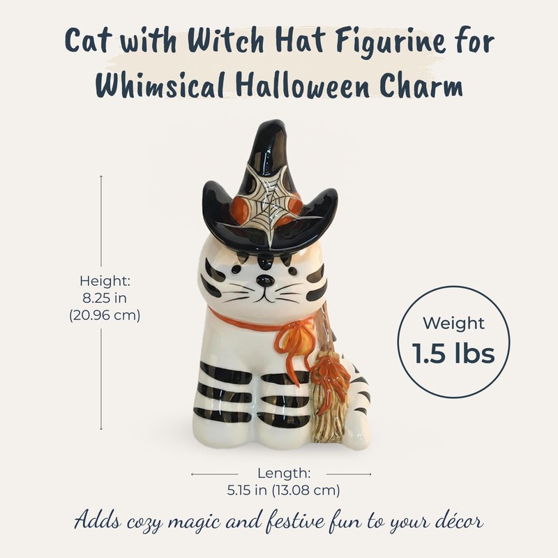 Blue Sky Clayworks Cat with Witch Hat Figurine, Ceramic, 5.15"