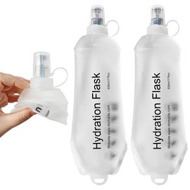 TACVEL 2 Pack 500ml Soft Flask, Shrink As You Drink Collapsible Water Bottles for Running Vest & Hydration Pack, BPA-Free Leak-Proof TPU Folding Bottle for Hiking Cycling Climbing Jogging-White