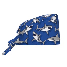 Ocean Shark Adjustable Working Cap Breathable Unisex Women Men Elastic Bandage Tie Back Hats Scrub Nursing Doctor Surgeon Cap