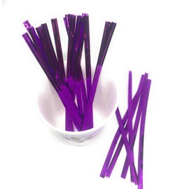 Weststone 100pcs 4" Purple Metallic Twist Ties foil Twist Ties for Cello Bags Treat Bags in Birthday Party Wedding Party