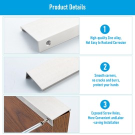 HOME MASTER HARDWARE 10 Pack Cabinets Drawers Edge Pulls,Hidden Door Handle Pull,Right Angle Finger Edge Pulls Black 96 mm Hole Center 120 mm Overall Length,Nickel