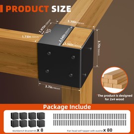 Workbench Bracket Kits - Workbench and Shelving Hardware Kit - Heavy Duty Steel Workbench Corner Bracket - DIY Workbench Kit - 8 Pcs & 80 Screws - Fits 2x4 Wood (Actual 1.5"x3.5")