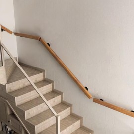 4FT- Wooden Stair Handrail,Staircase Indoor Outdoor Handrail,Wall Mounted Barrier Free Stair Handrail for Corridor,Attic,Deck,Kindergarten Guardrail