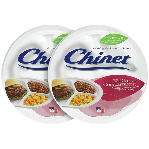 Chinet Classic White Compartment Plate - 10.375 in - 32 ct - 2 pk