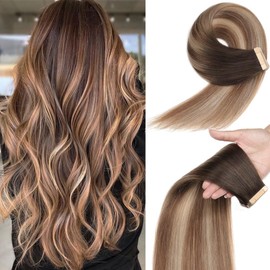 Tape in Hair Extensions Human Hair 16 Inch 20pcs Balayage Brown to Dirty Blonde Human Hair Tape in Extensions for Women Seamless Invisible Tape in Hair Extensions Human Hair (2/6/18K#, 16 Inch)