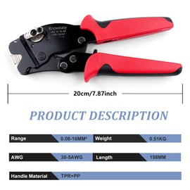 Knoweasy - Crimpadora de virola y herramienta de crimpado de virola de diseño de carga frontal con herramienta de prensado de virola autoajustable de 30 a 5 AWG (0.08 a 16 mm²) para manguitos de