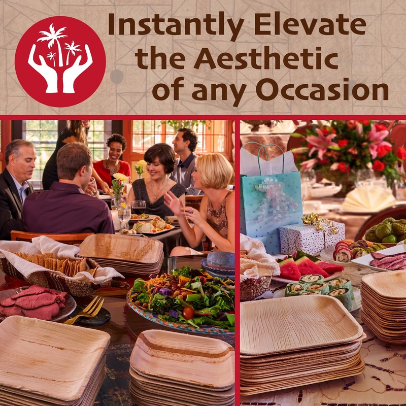 Compostable Palm Leaf Plates - 10 Inch Square [50-Pack] Microwave