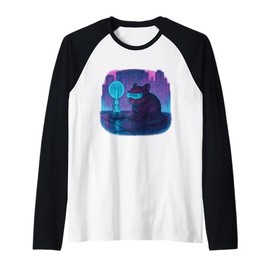 Cyberpunk Degu Runner Future City Raglan Baseball Tee