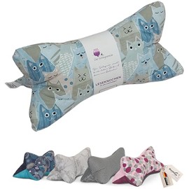 Leseknochen Nackenkissen (Miau Blau) bequem und waschbar! Handgestopft und gen√§ht in Deutschland - Nutzbar als Nackenrolle Kissen Nackenrolle