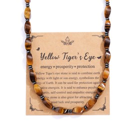 PiercingJak Men's Necklace Tiger's Eye Hematite Rice Beads Chain Men Women Pearl Necklace Crystal Chain Sprial Gemstone Healing Stones Jewellery Amulet Spiritual Gift for Men Women, Gemstone Stainless