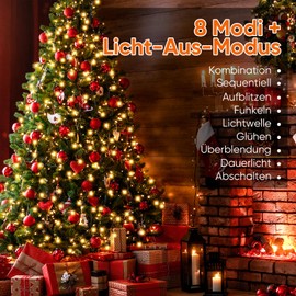 SALCAR 2 m Christmas Tree Fairy Lights with Ring, 8 Strands, 280 LEDs, for Covering 150, 180, 210 cm, 240 cm Christmas Tree, Warm White