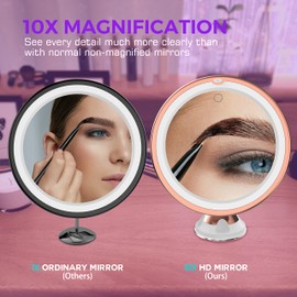 Mganifying Mirror Compact Mirror for Home, Bathroom Vanity Magnifying Lighted Makeup Mirror with Touch Control, Powerful Locking Suction Cup