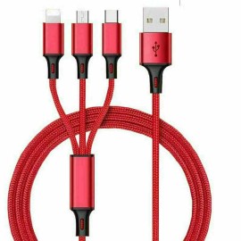 Unbranded NEW Fast USB Charging Cable Universal 3 in 1 Multi Function Cell Phone  Charger - Red