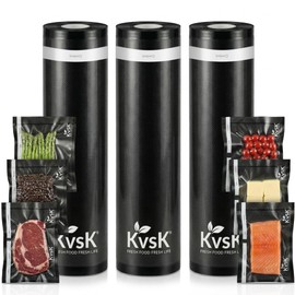 KVSK Black and Clear Vacuum Seal Rolls 3 Pack 11"x16.4 Ft Food Storage Preserve Food Freshness, Light-Proof Design for Coffee, Tea, Nuts, Total 50 Ft 3.6mil+10mil Thickened, Food Grade BPA Free