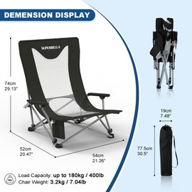 Superrella Portable Beach Chair for Adults with Cup Holder Hard Arm Folding Lawn Chairs for Outdoor Activities, Camp, Sports, Beach, Travel & Picnic, Supports up to 400 lbs