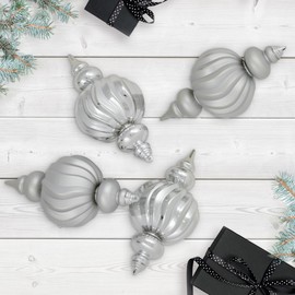 Northlight Commercial Size Shatterproof 2-Finish Finial Christmas Ornaments - Silver -10" - 4ct