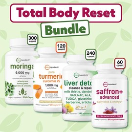 Micro Ingredients Total Body Reset Bundle: Saffron Advanced, Turmeric Curcumin, Moringa & Liver detox