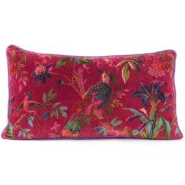 Eyes of India Velvet Floral Flower Bird Throw Pillow Sofa Cushion Cover Case Couch Colorful Boho Chic Bohemian Accent Indian Handmade (Burgundy, 12" x 20")