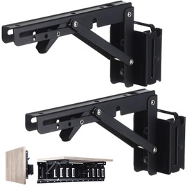 Cinnvoice 2 Pcs 8 Inch E-Track Folding Fixed Shelf Brackets Black Heavy Duty Metal DIY Collapsible Shelving Brackets Accessories for Enclosed Trailer Cargo Truck Workbench Warehouse Garage