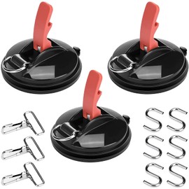 Suction cup hook 3 Pack with 6 S-Hooks,Heavy Duty Suction Cups,Suction hook Cup set for Home, Workshop and Camping, 3-D Ring Clip