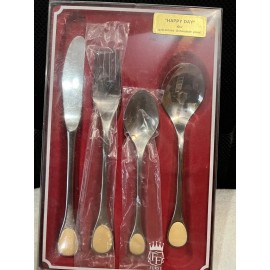 Furst Besteck  "Happy Days"  4 Piece Amber insert flatware set  MCM & MIB