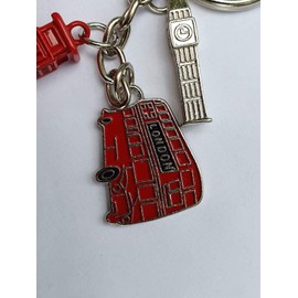 London Metal Charm Keychain - 3D Red Telephone Box Phone Booth/Big Ben Elizabeth Tower/Double-Decker Routemaster Bus/Key Chain Ring/British Keyring Souvenir from England United Kingdom