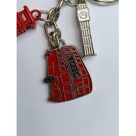 London Metal Charm Keychain - 3D Red Telephone Box Phone Booth/Big Ben Elizabeth Tower/Double-Decker Routemaster Bus/Key Chain Ring/British Keyring Souvenir from England United Kingdom