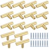 Kigniote 16PCS Cabinet T Bar Handle Gold Drawer Handles Cupboard