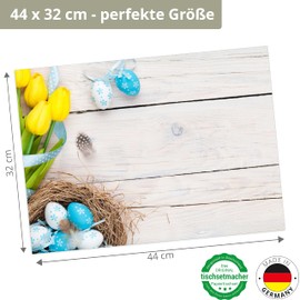 Place Mat - Easter Nest with Tulips - 12 Pieces Made in Germany, 44 x 32 cm Made of Special Natural Paper in Storage Folder - The Special Table Decoration for Spring, Easter & Flowers