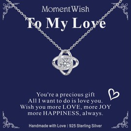 MomentWish Love Knot Necklace, Valentine's Gift for Women, 1Carat Moissanite Necklaces for Her, Simulated Diamond 925 Sterling Silver Infinity Love Necklace-To My Love