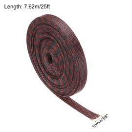 Rebower 25ft PET Expandable Wire Loom 3/8 Inch, PET Braided Wire Sleeving Cable Management Sleeve Tubing [for Audio Video Home Office Cord Protector]-Black, Red