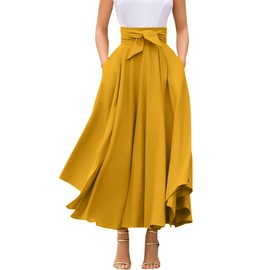 chouyatou Women's Elegant High Waisted Side Slit Irregular Bohemian Maxi Skirt with Pockets, Yellow, Large