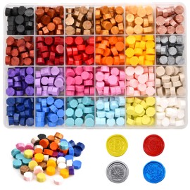 600 Pieces Sealing Wax Beads Set, Seal Stamp Octagonal, 24 Colours Wax Seal Beads Kit with Storage Box for Letters, Wedding Invitations, Cards, DIY (A)