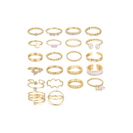 GIGB PBDK 22 PCS Stackable Knuckle Rings Set for Women，Fashion 14K Gold Rings,Zirconia Crystal Butterfly Heart Joint Finger Naol Ring for Gifts (A)