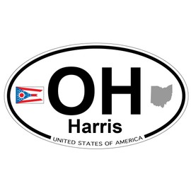 US Decal, Inc. Harris, Ohio Oval Sticker with State Flag