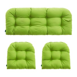 YOOZEKU Outdoor/Indoor All Weather Tufted Wicker Chair Cushions of 3 Pieces, 1 Loveseat and 2 U-Shape Waterproof Cushions for Patio Furniture,Wicker Loveseat,Bench-Lime Green