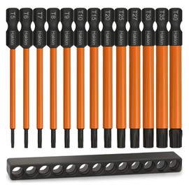 Hakkin 13-Piece 1/4 Inch Torx Screwdriver Bits Set, 75 mm Long Magnetic S2 Steel Impact Wrench Drill for T-Profile Screws, Hammer Drill, Cordless Screwdriver T5 T6 T7 T8 T9 T10 T15 T20 T25 T27 T30 T35