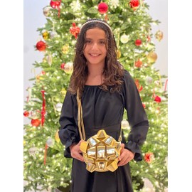 Bewaltz Glitzy Gift Ribbon Novelty Handbags with Adjustable PU Leather Straps, Makes a Great Gift for Girls, Tweens, Unique Christmas Collectible (Gold)