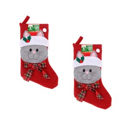 Christmas House 16.5" Pet Holiday Stocking Cat or Dog with Plaid Bow (Cat, 2)