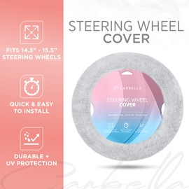 Carbella Gray Fuzzy Steering Wheel Cover, Standard 15 Inch Size Fits Most Vehicles, Cute Faux Fur Car Steering Cover with Soft Fluffy Furry Touch, Car Accessories for Women