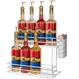 2-Tier Coffee Syrup Stand Organizer - 8 Bottles Metal Rack for Coffee Bar
