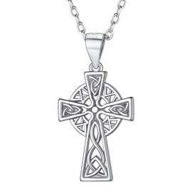 PROSILVER Celtic Cross Necklace Women Silver Cross Pendant with Chain Good Luck 925 Sterling Silver Cross Necklace