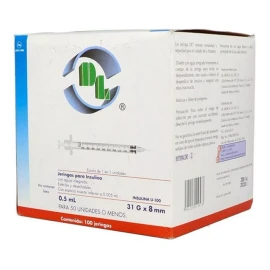 DL Caja De 100 Jeringas 0.5 Ml Con Aguja 31 G X 8 Mm Unibody Dl